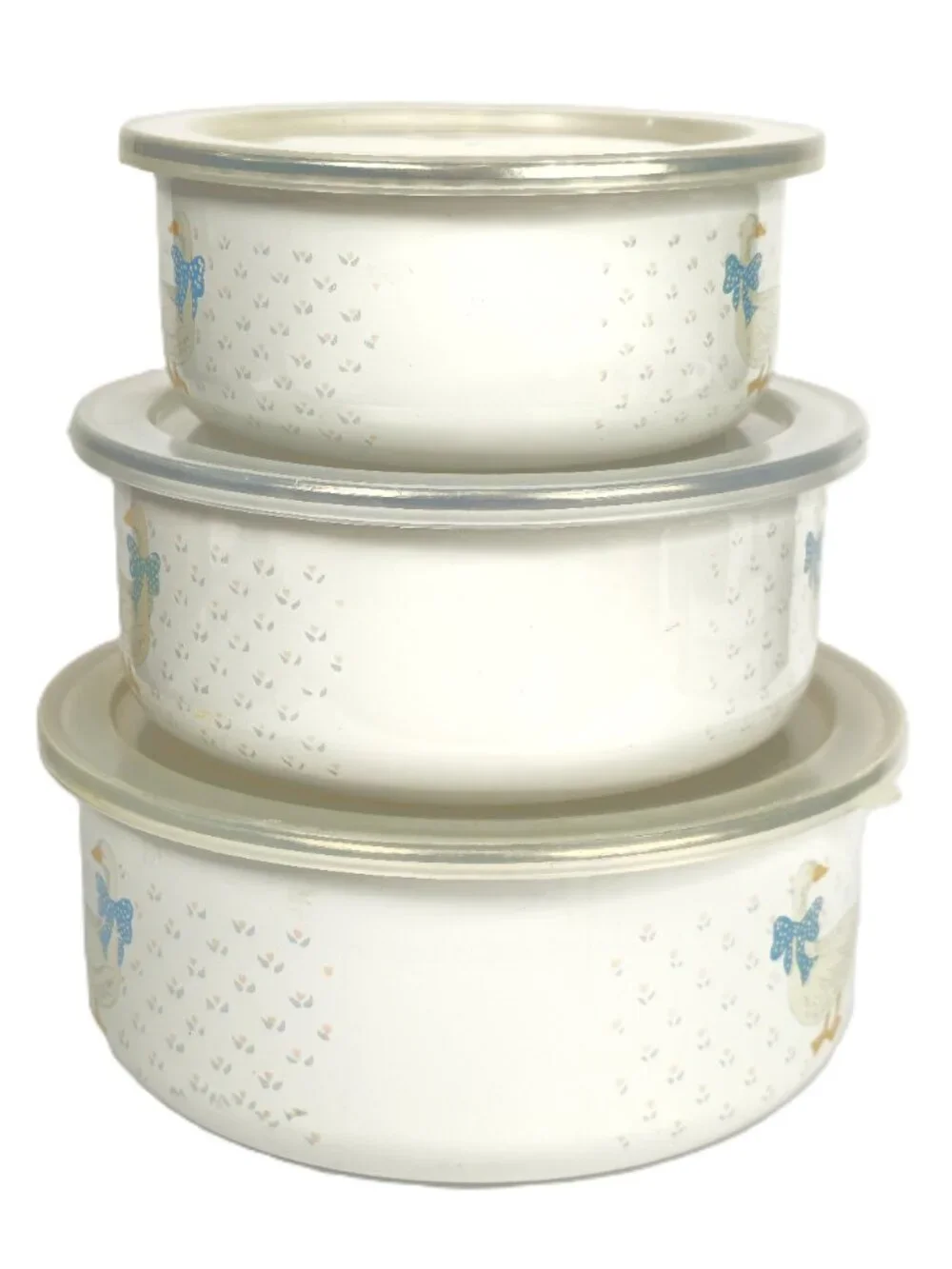 Vintage Goose Enamelware Nesting Bowls Set of 3 with Lids Country Farm Kitchen